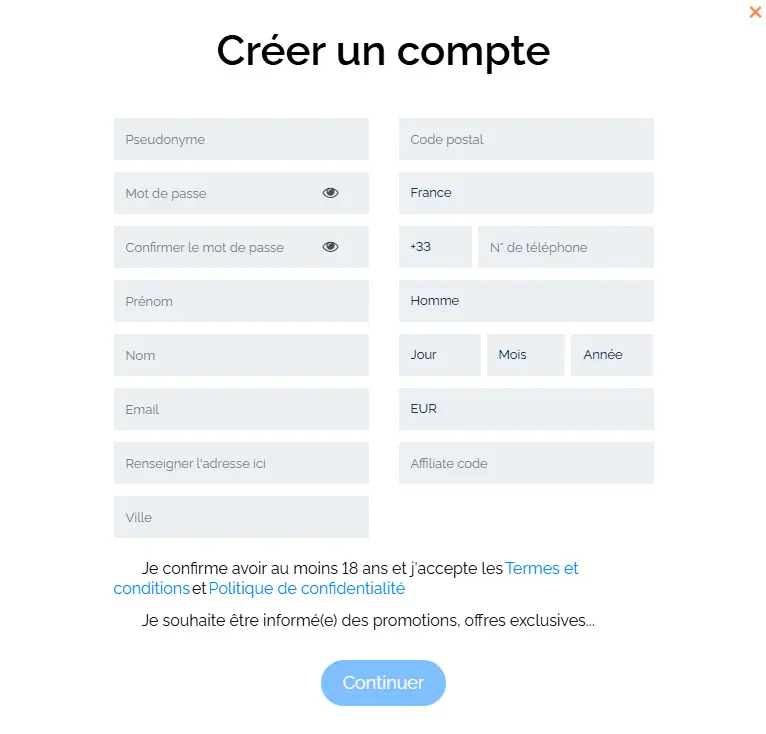 Processus d'inscription Casino Intense